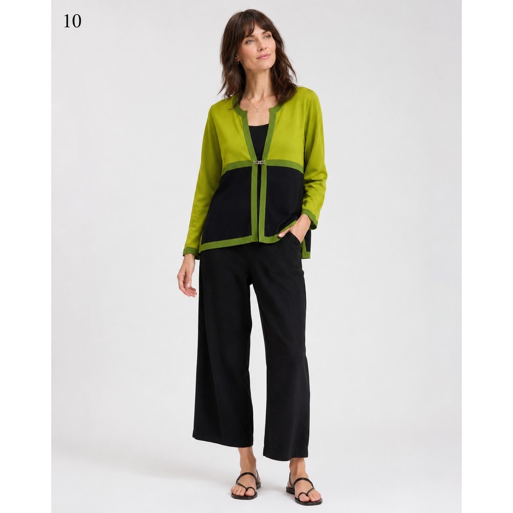 Exclusively Misook‎ Cardigan Sweater Green Black XS Old Money Minimalist